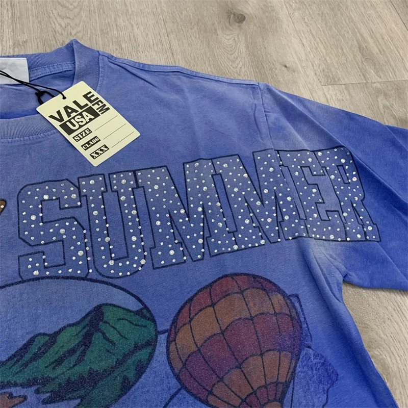 Vintage VALLEY Drill Letter Short Sleeve Pure Cotton Vale Mens T-Shirts 251126