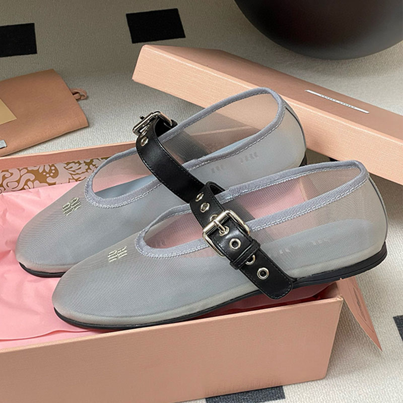 Mesh Fabric Ballerinas Women Allure summery mesh fabric shoes elegant texture bold Upper with strap embroidered pattern