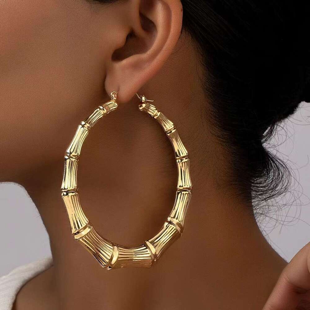 Wind Super Knot Exaggerated Personalized Bamboo Gold Plated Large Hoop Earrings