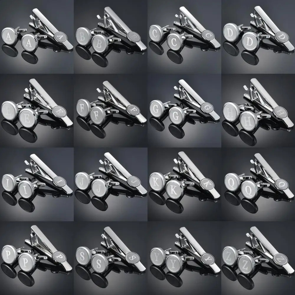 High Quality Letter A-Z mens French cufflinks tie clip set fashion shirt cufflinks 250427