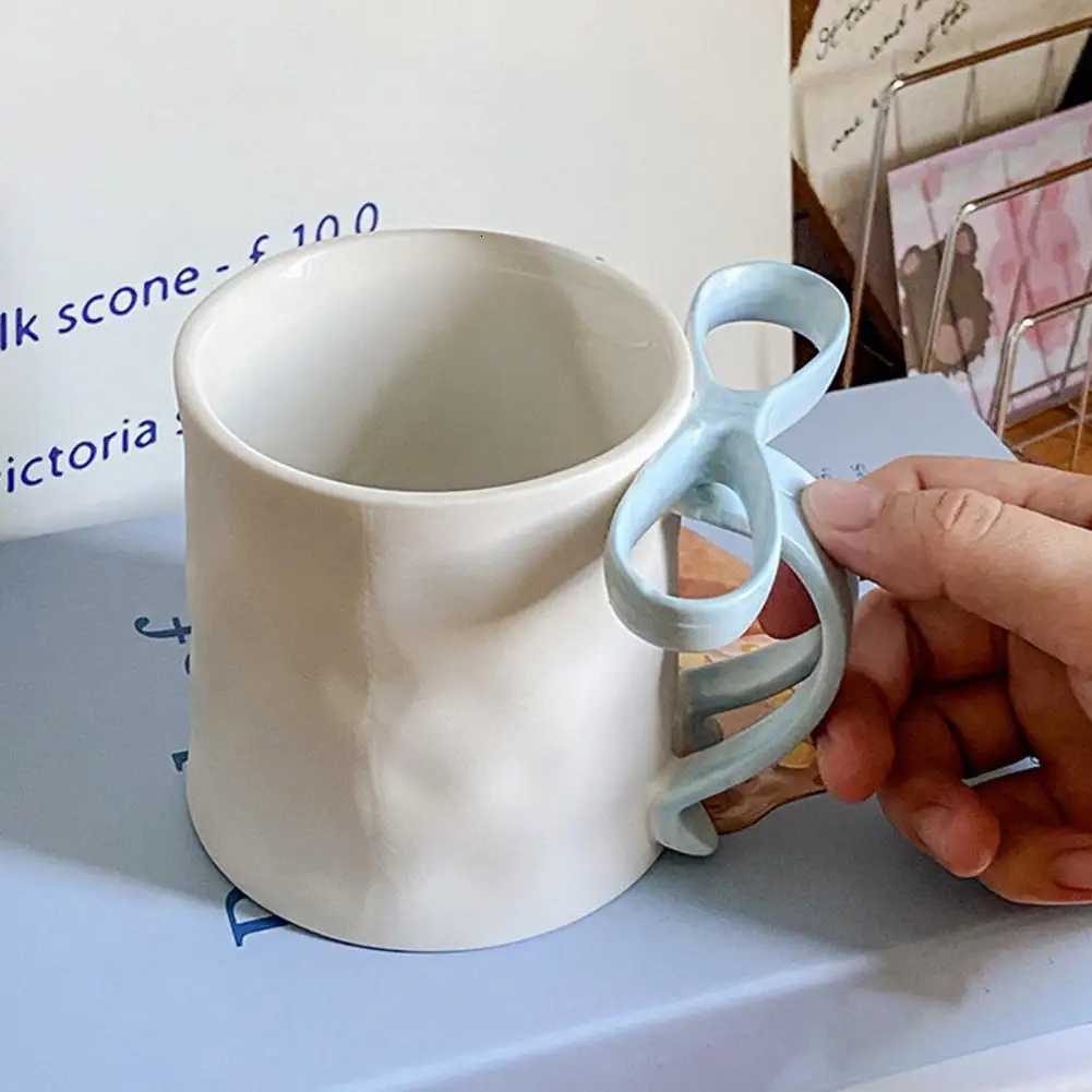 Cute Ceramic Water Cup Elegant Ceramic Coffee Mug with Ribbon Handle Festive Bow Tea Cup for Women Charming for Valentines C251127