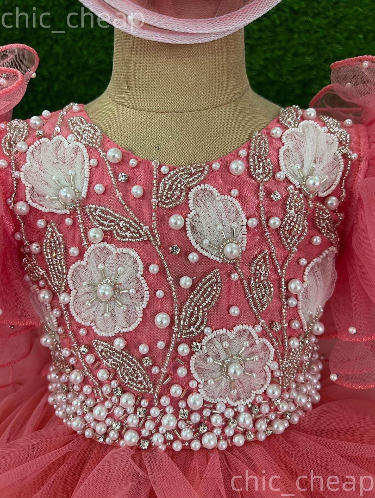 2026 Water Melon Ball Gown Flower Girl Dresses Appliques Pearls Tiers Tulle Little Girl Christmas Peageant Birthday Christening Tutu Dress Gowns ZJ422