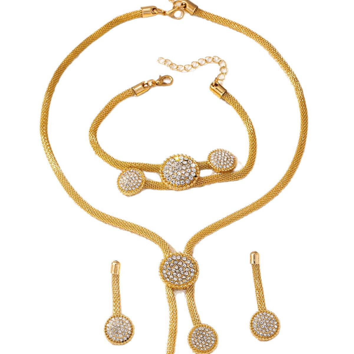 Luxury Fashion Exquisite Design Style New European And American Trendy Round Mesh Chain Handmade Inlaid Zircon Round Pendant