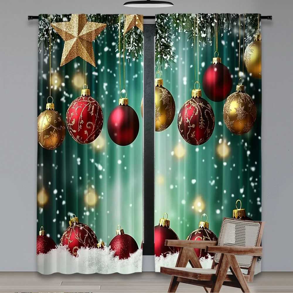 Curtain Christmas 2D flat printing 2pcs Merry Christmas Curtains Christmas tree3 Digital Printed Polyester Drapes Non fading Festive Holiday for Y2511