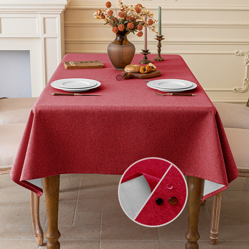 A837 cotton and linen three-proof tablecloth waterproof and dustproof solid color new Chinese rectangular tablecloth coffee table tablecloth