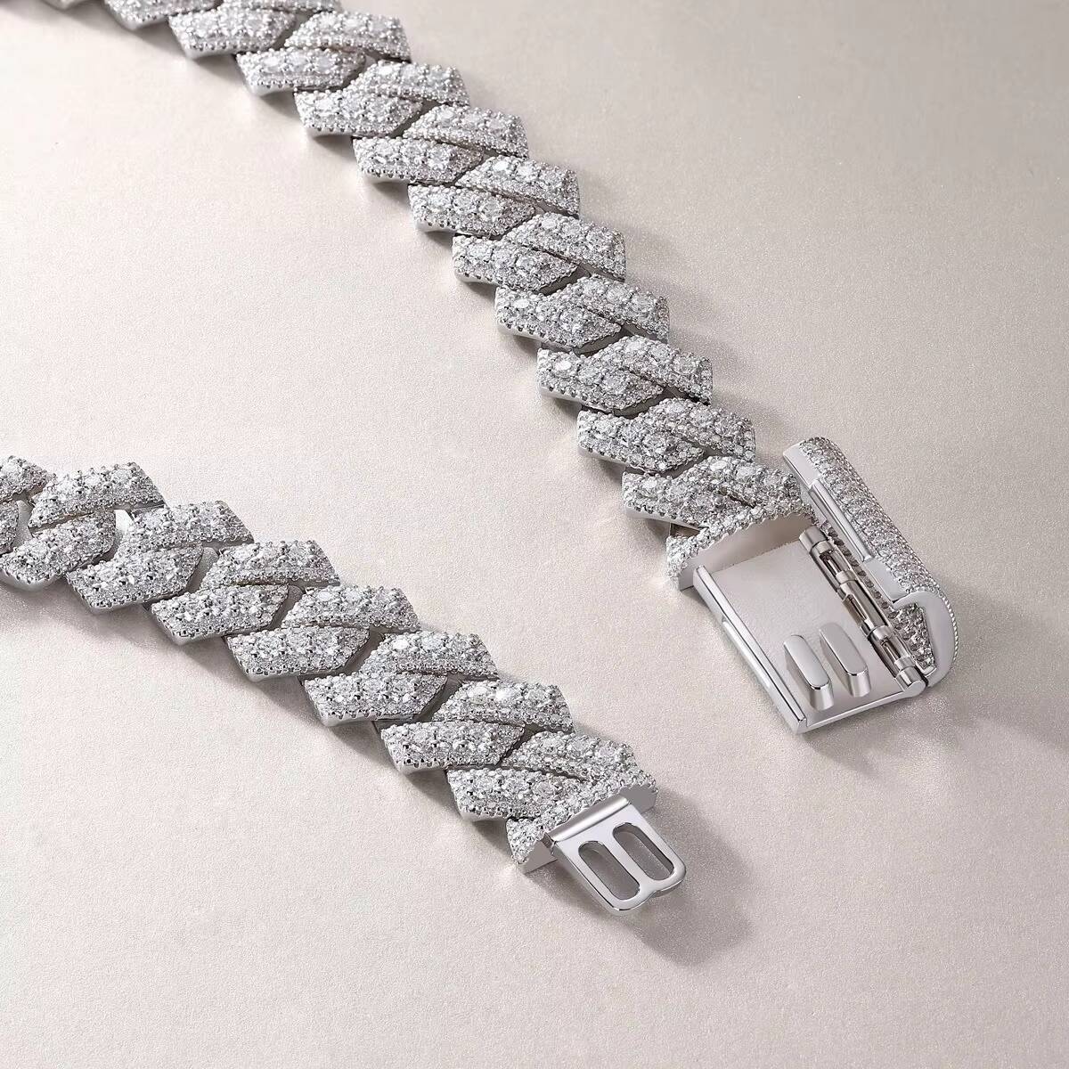 Moissanite Jewelry Chain Width 8/14MM 925 Silver Real White Gold Plating VVS Diamond Women Delicate Thin Cuban Chains Necklace