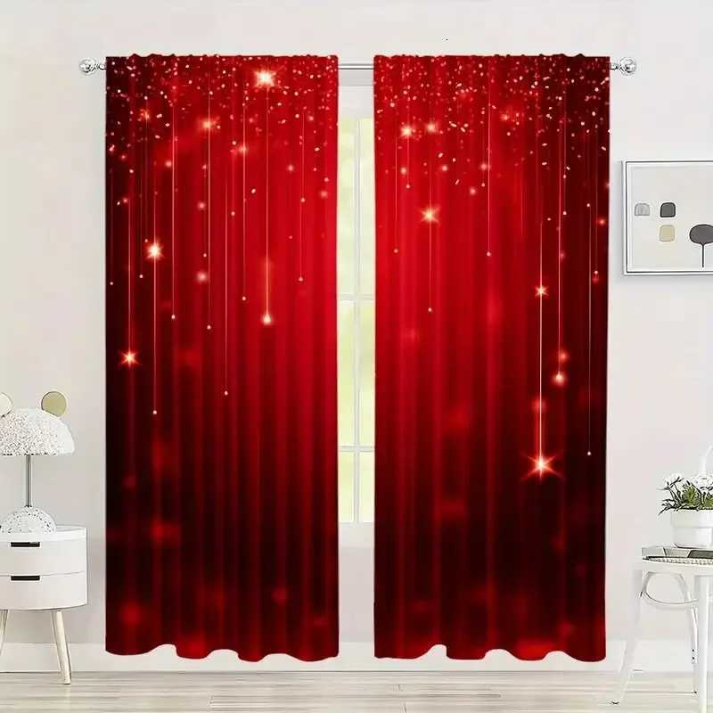 Curtain Christmas 2pcs - Christmas Curtains Christmas Golden Star red polyester printed curtains home decoration room decoration Y251126