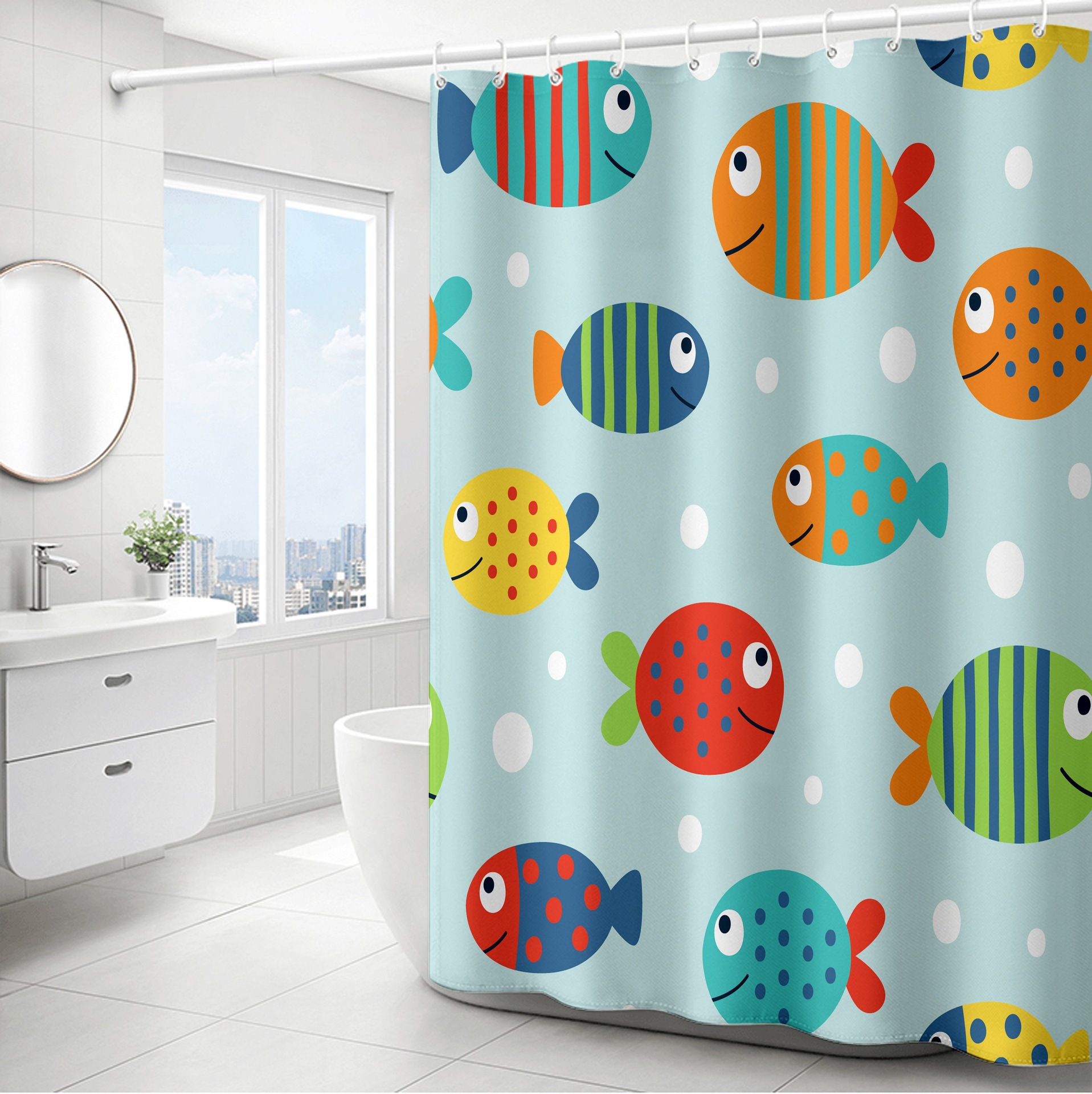 YL-37823 Polyester Marine Print Thickened Waterproof Shower Curtain - Multiple Styles Available for Wholesale Bathroom Curtains