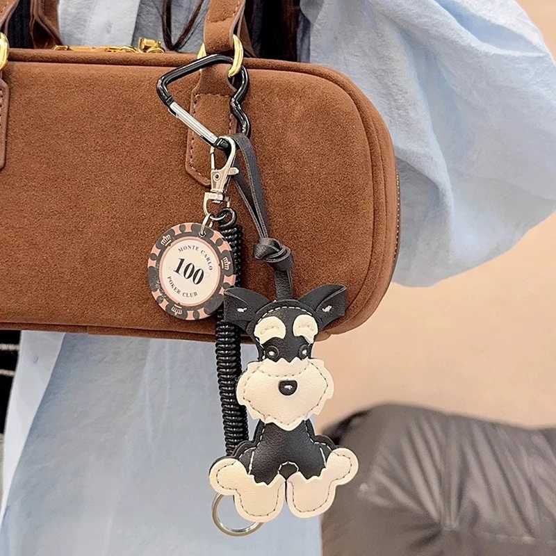 Cartoon Cute Animals Schnauzer Lanyard Bag Pendant PU Leather Backpack Pendant Key Chains for Women Birthday GiftT251127