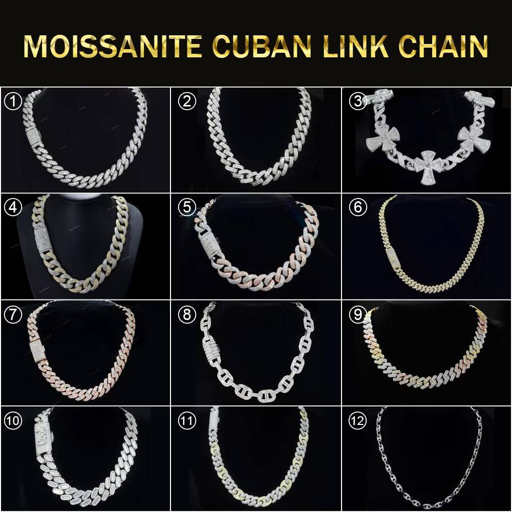 Hot Selling Gold Plated Vvs Moissanite Link Cuban Chain Pass Diamond Tester Round Brilliant Cut 925 Silver Necklace