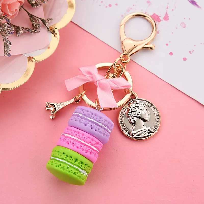 Lovely Macaron Cake Eiffel Tower Food Keychain Bowknot Car Keyring Bag Purse Pendant Food Cake Macaroon Key ChainT251127