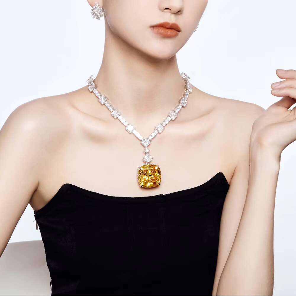 DHcollections Dylam Dazzling Exaggerated Design Women's Pure Sier Boutique Jewelry Full Square 5A Zirconia Pendant Necklace