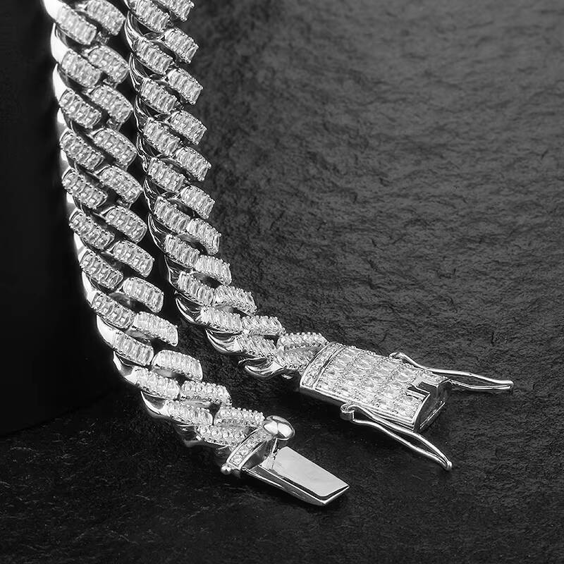 Custom Cadena Thick 14k Gold Plated Moissanite Hip Hop Iced Out Jewelry Bling Vvs Moissanite Diamond Miami Cuban Link Chain Necklace Men