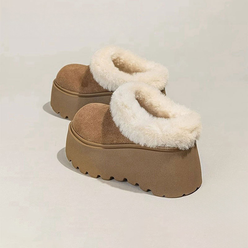Free shipping Designer Slippers Versatile thick soled warm womens winter with plush insulation snow boots height increasing cotton shoes brown