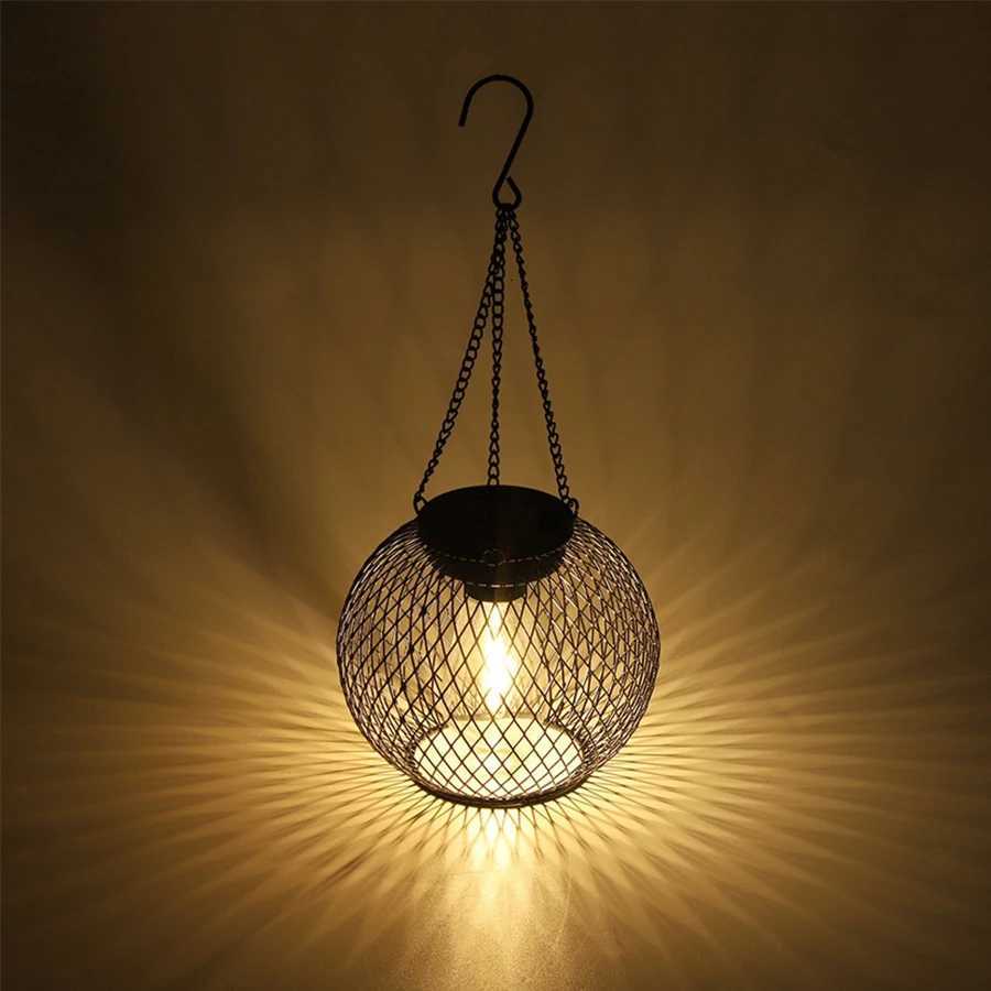 Outdoor Solar Iron Lantern Led Solar Lights Waterproof Decorative Hanging Lights for Tree Garden Yard Patio Pathway Dusk-to-dawnM251127