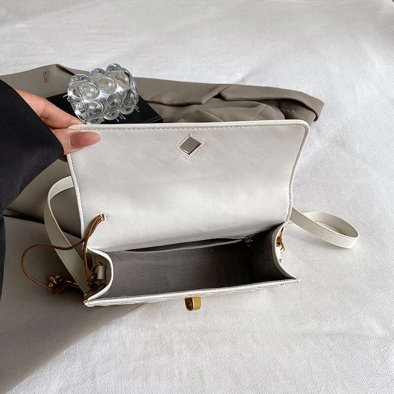 French Elegance Handwoven Bag Textured Crossbody Square Purse