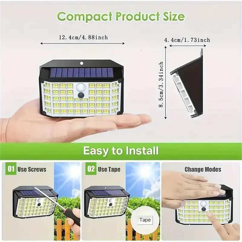 1 piece of super bright solar outdoor wall light smart light 176 LEDs with sensor floodlight 3 lighting modes safety light sM251127