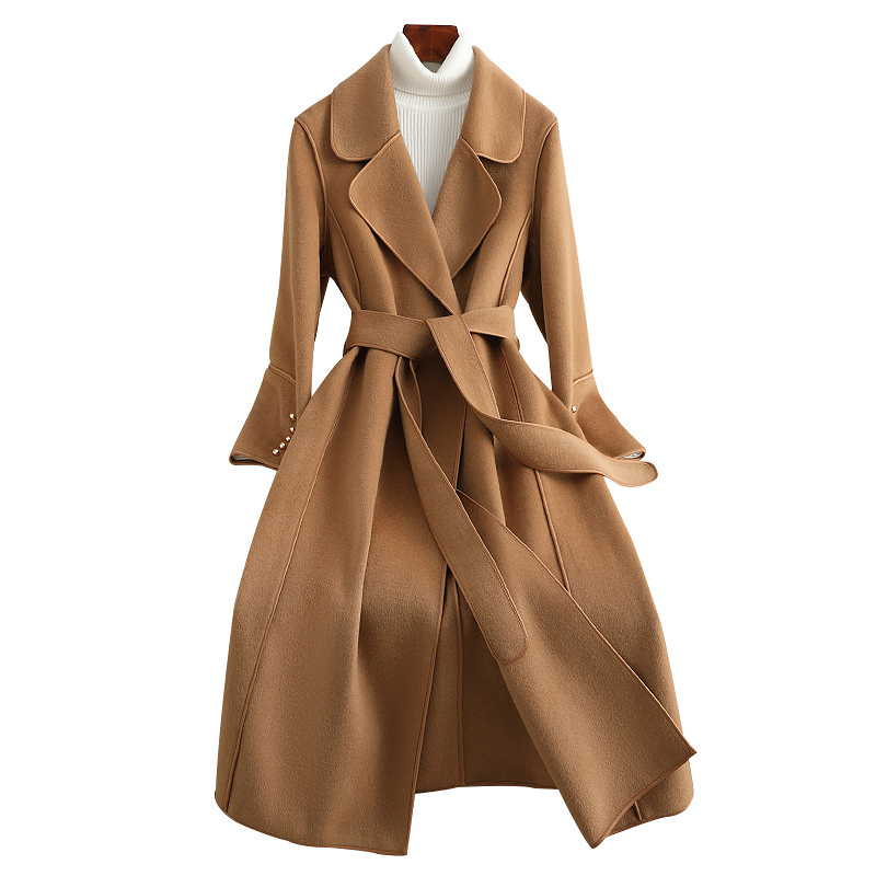 D6537 Double-faced cashmere coat for women, long, over-knee, slim and slim, 2024 autumn and winter new style