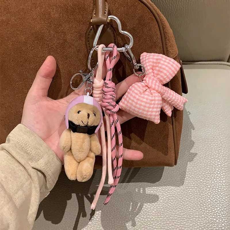 New Helmet Bear Bag Pendant Woven Rope Bow Phone Key Ring DIY Bag AccessoriesT251127