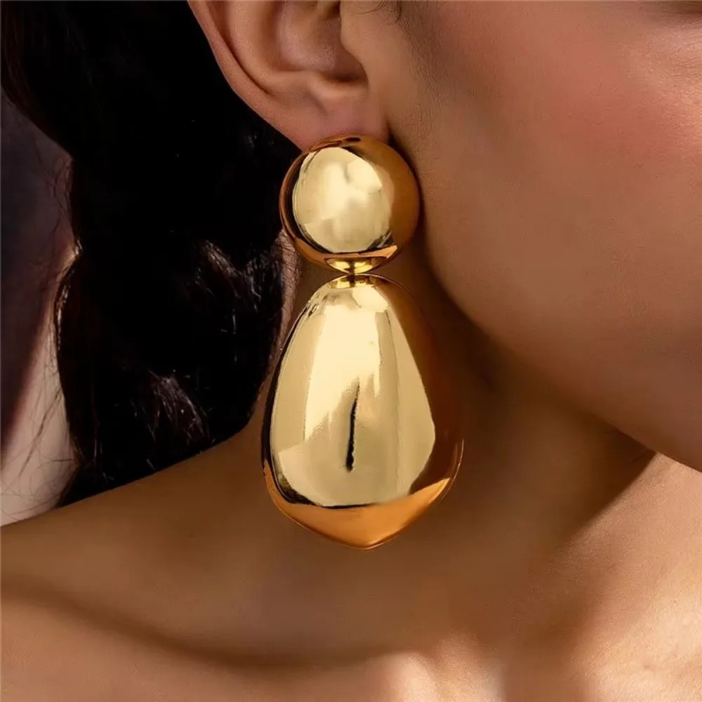Retro Exaggerated Geometric Earrings Metal Golden Large Earrings Round n Irregular Women Jewelry European American Style 251126