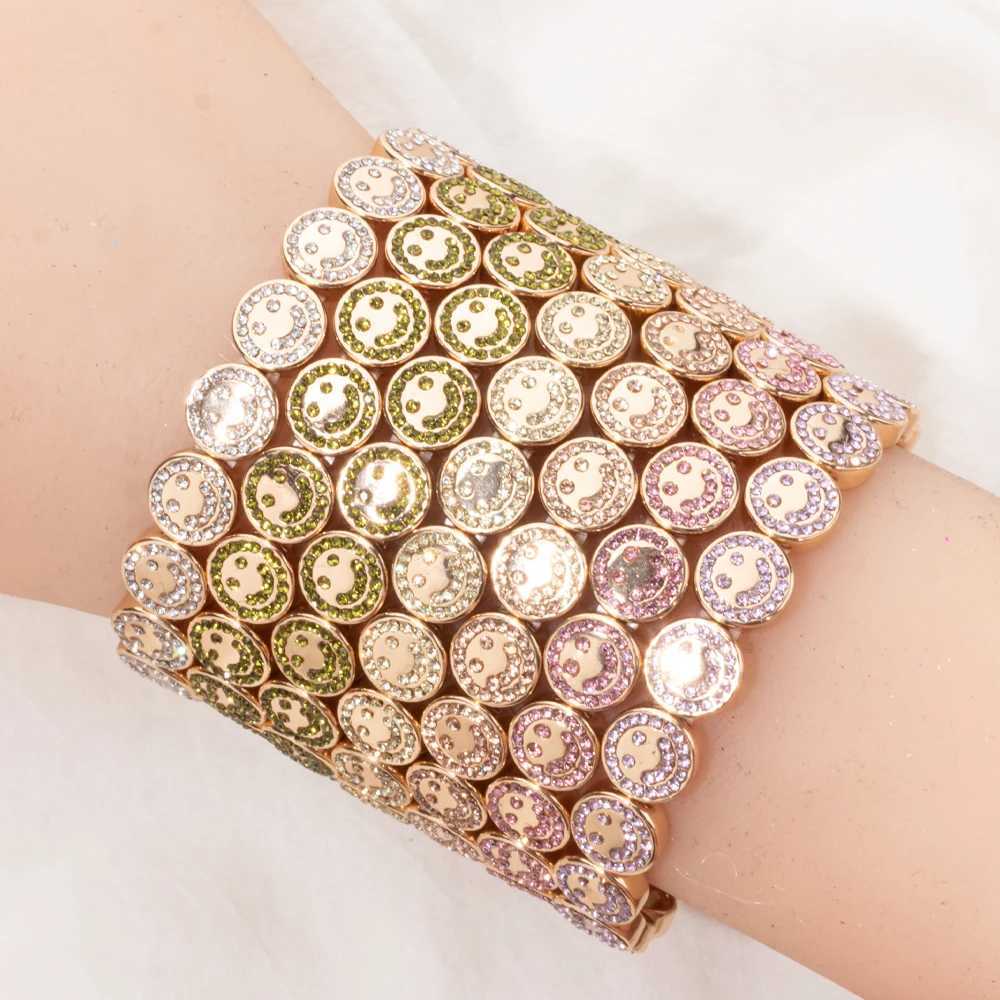 2024 New Happy Bangle Paved Diamond Enamel Beadeds For Women Boho Gold Color Elastics C251105