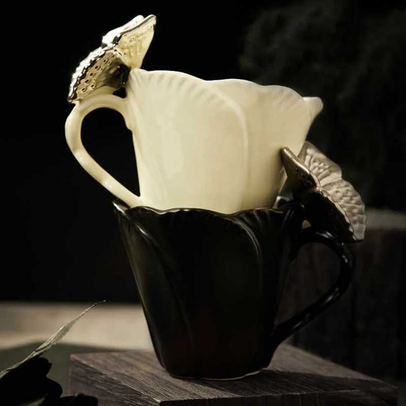 200ml Butterfly Decor Design Coffee Ceramic Cup Light Luxury Flower Shaped Mugs Exquisite High Beauty Mug Cup Birthday Gift C251127