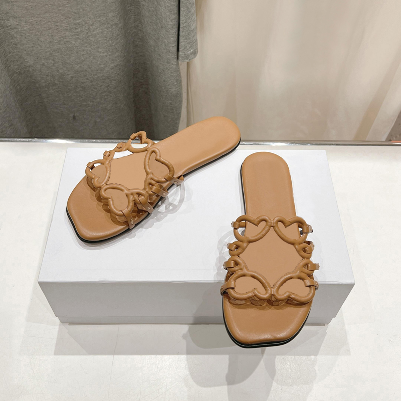 Petal Sandals Designer Sandals soft leather slippers hollowed out slippers, bath beach casual slippers, brown sandals for women
