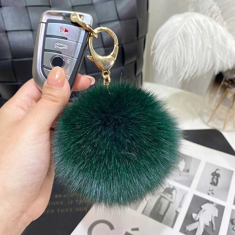 Big 9cm Fluffy Real Fox Fur Ball Pom Poms Natural Fur Pompom Leather Strap Keychain Key Chain Ring Pendant For Women CharmT251127