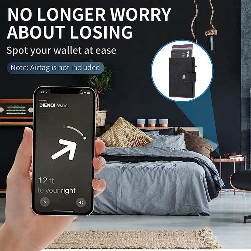 PT061,Rfid Carbon Fiber Airtag Slim Mini Credit Card Holder Wallets For Men Air Tag Tracker Minimalist Purse