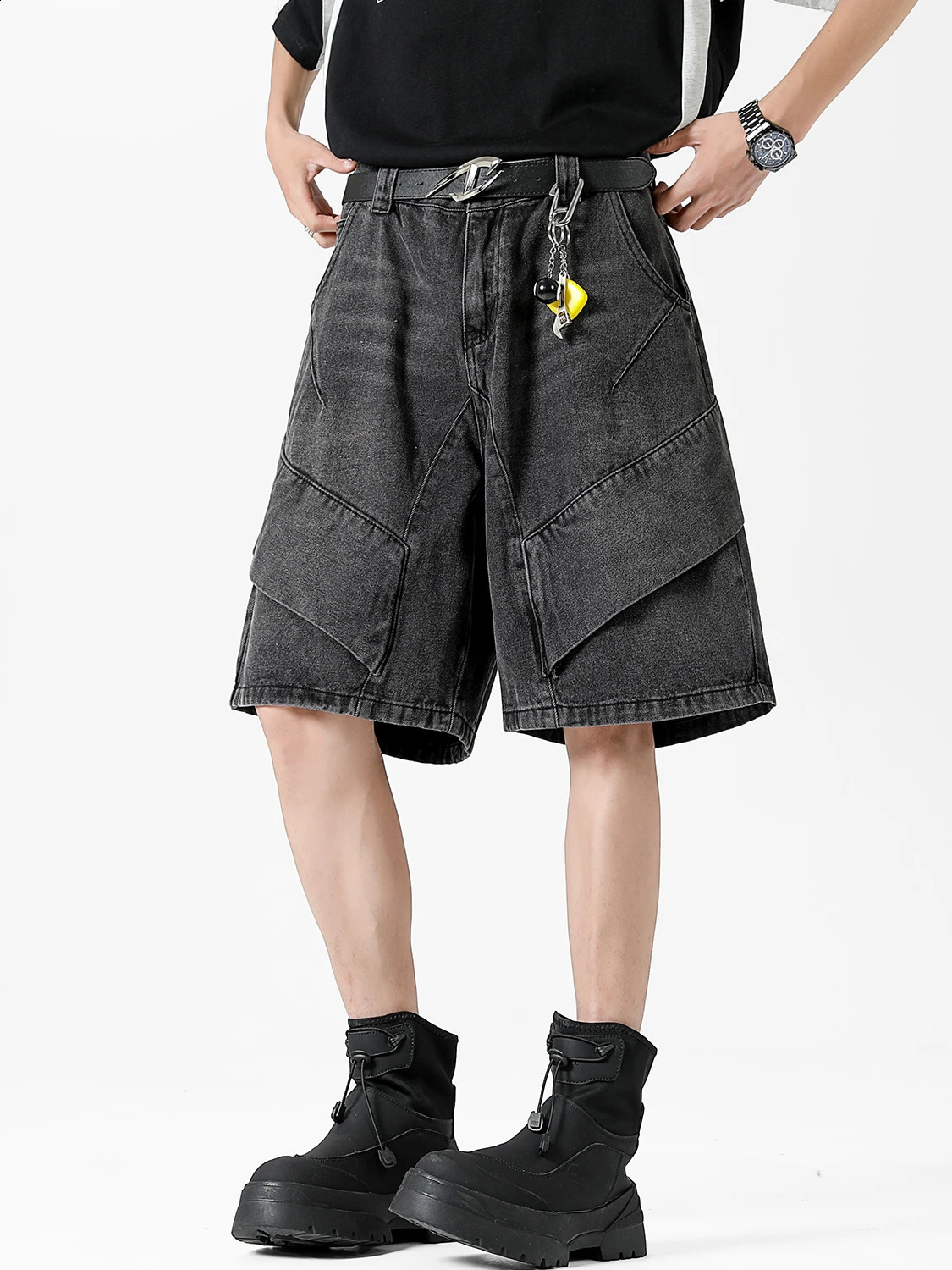 Y2k fashion oversized denim shorts mens nostalgic streetwear bag shorts clothing washing cotton summer mens pants 250423