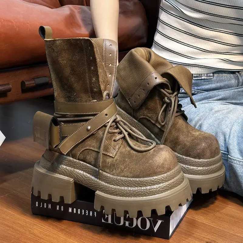 Suede Leather Old Big Cowboy Boot Wen Height Increase Motorcycle Middle Tube Knight Boots Outdoors Work Wen Shoes Y251126