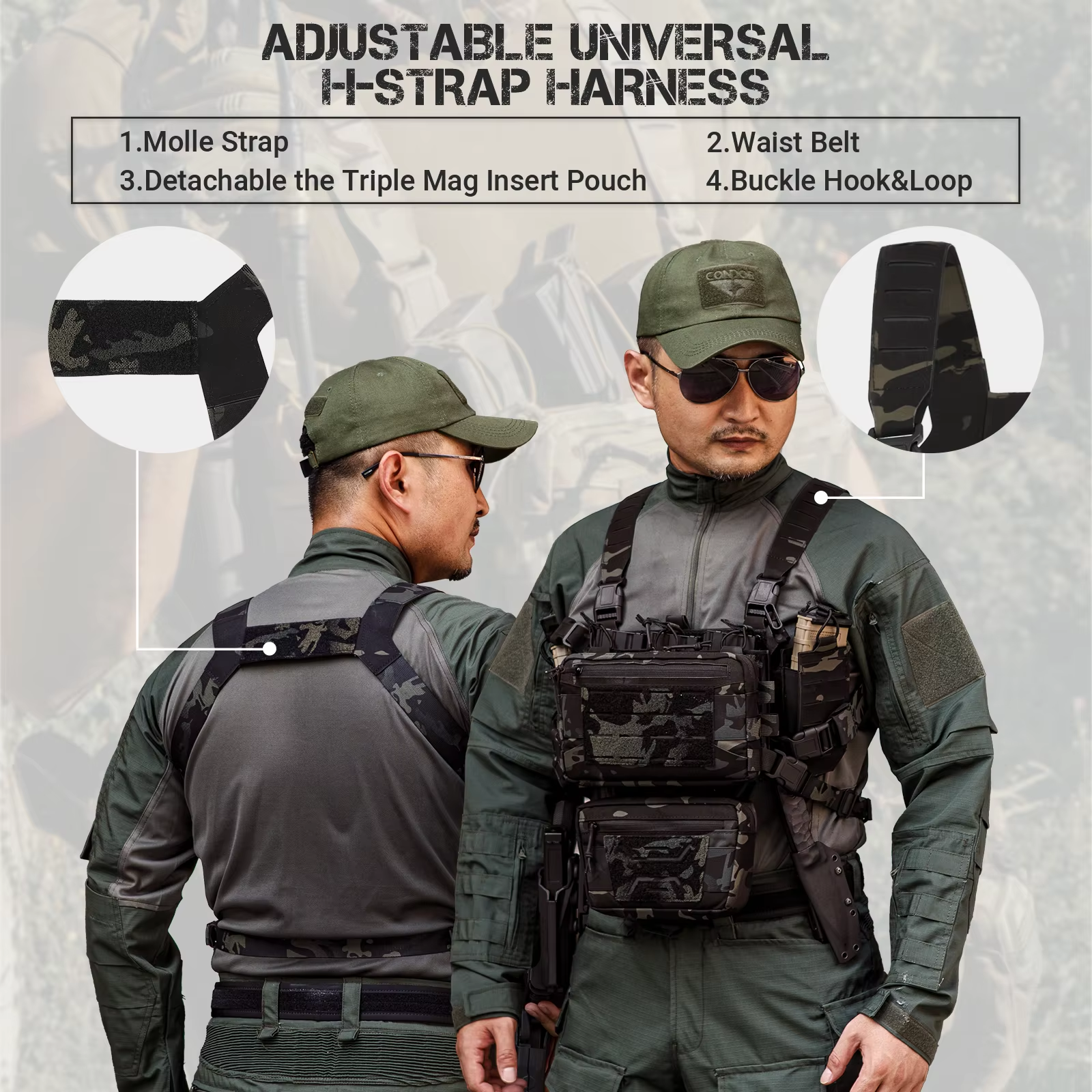 VOTAGOO Chest Rig-Tactical Chest Rig Molle Modular Micro Fight Chest Rigs Adjustable Detachable with 5.56/7.62 Magazine Pouch