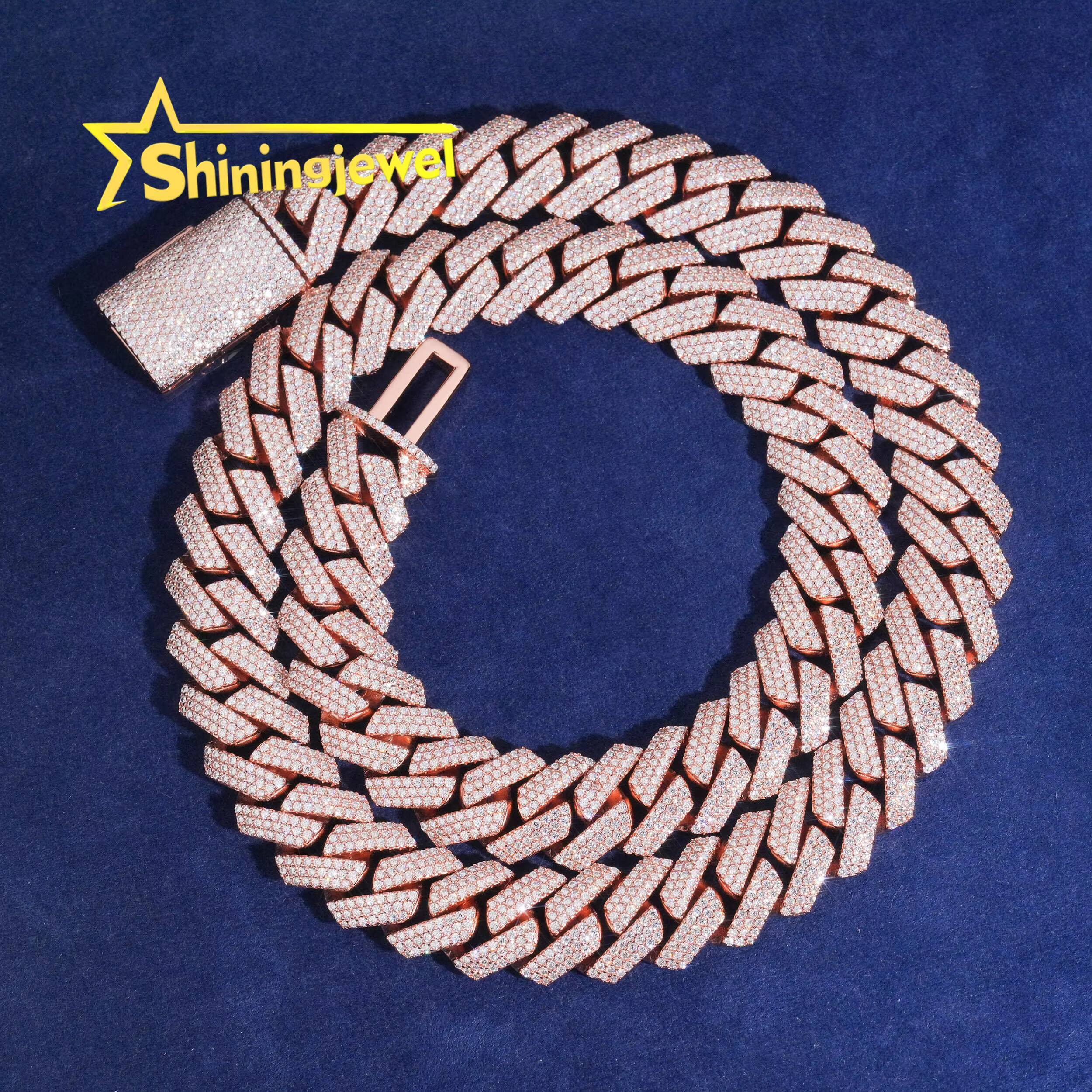 Popular Rose Gold Plated 15mm Cuban Chain Iced Out Jewelry Moissanite Cuban Necklace Bracelet Custom Hip Hop Diamond Cuban Links