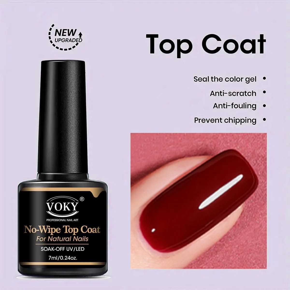 VOKY 024oz No Wipe Top Coat And Base Top Coat And Matte Top Coat Set - Shiny Finish Long Lasting Soak Off LED Nail Lamp GelT251127