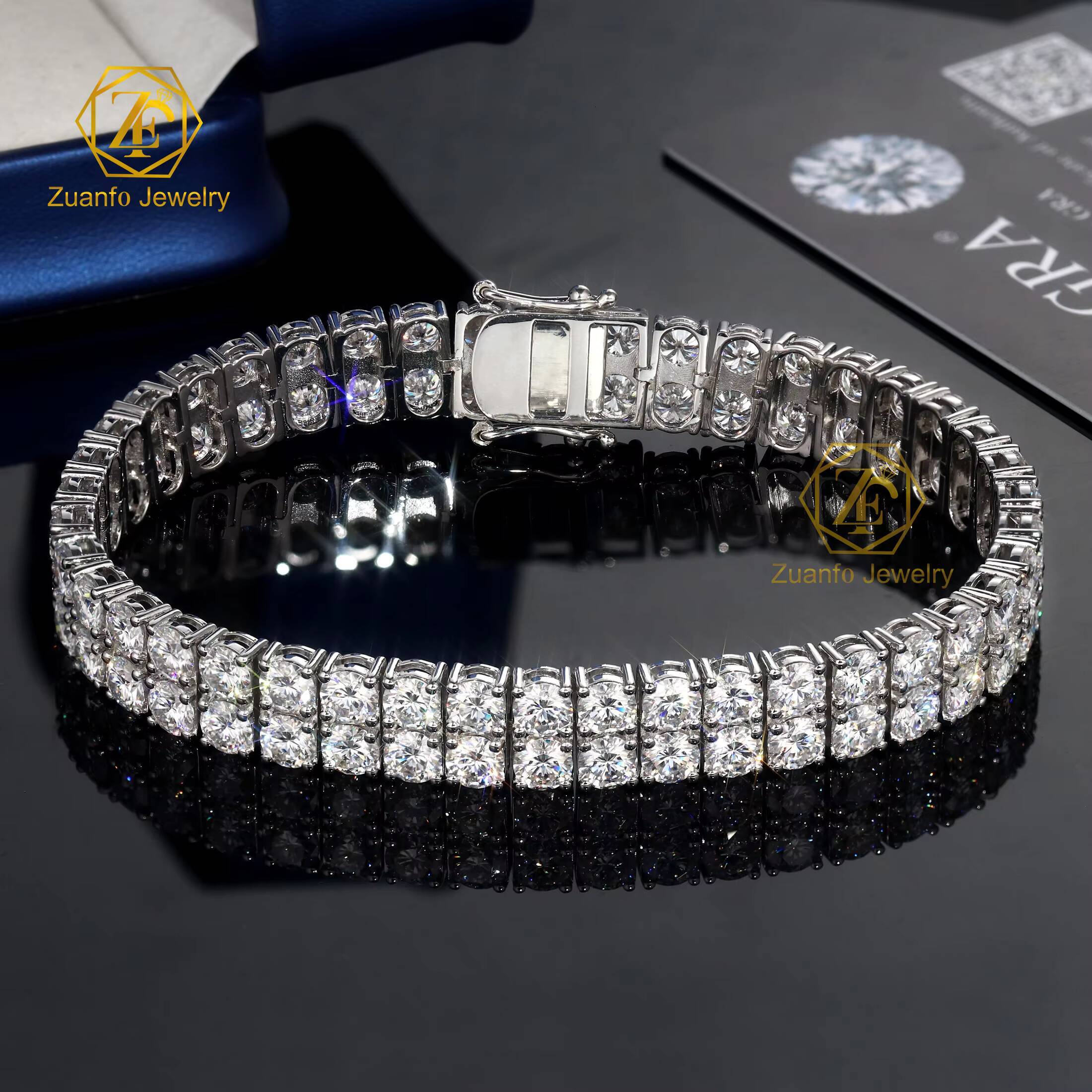 GRA Certificated 925 Silver Double Rows Tennis Chain Gold Plated 5mm5mm Moissanite S925 Jewelry Bracelet for Men Women