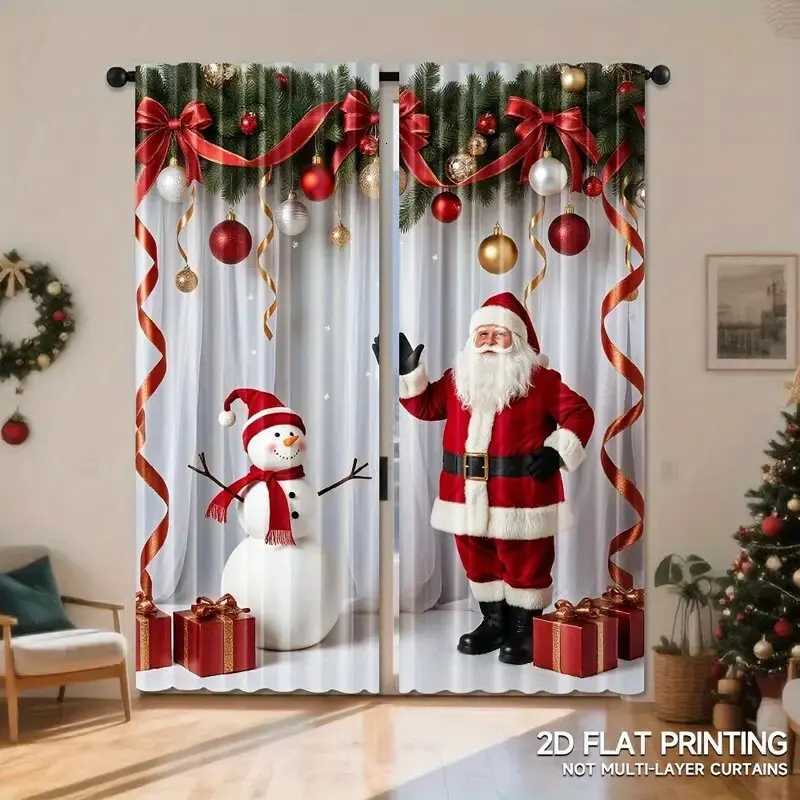 Curtain Christmas Santa Claus curtains pole bag curtains bedroom and living room decorations home decorations Christmas decorations Y251126