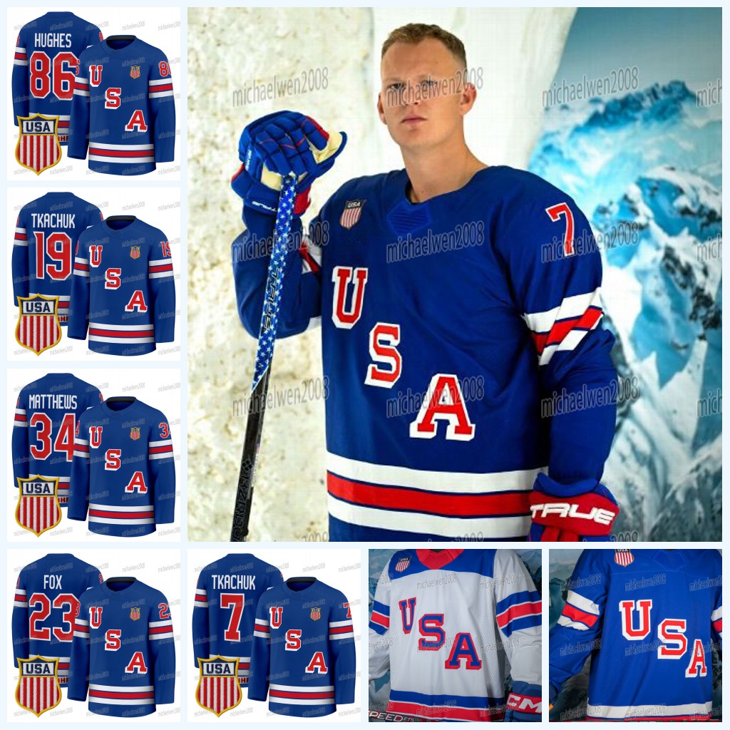 Personalized Custom Team Name USA 2026 Olympicss Hockey Jerseys Matthew Tkachuk Matthew Jake Guentzel Brady Tkachuk Jack Hughes Adam Fox Hellebuyck Quinn Hughes