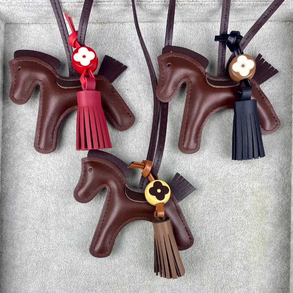 Leather Pony Bag Charm with Fringe Bead Elegant Brown Horse Keychain for Purse Tote Boho Chic Accessory-PU LeatherT251127