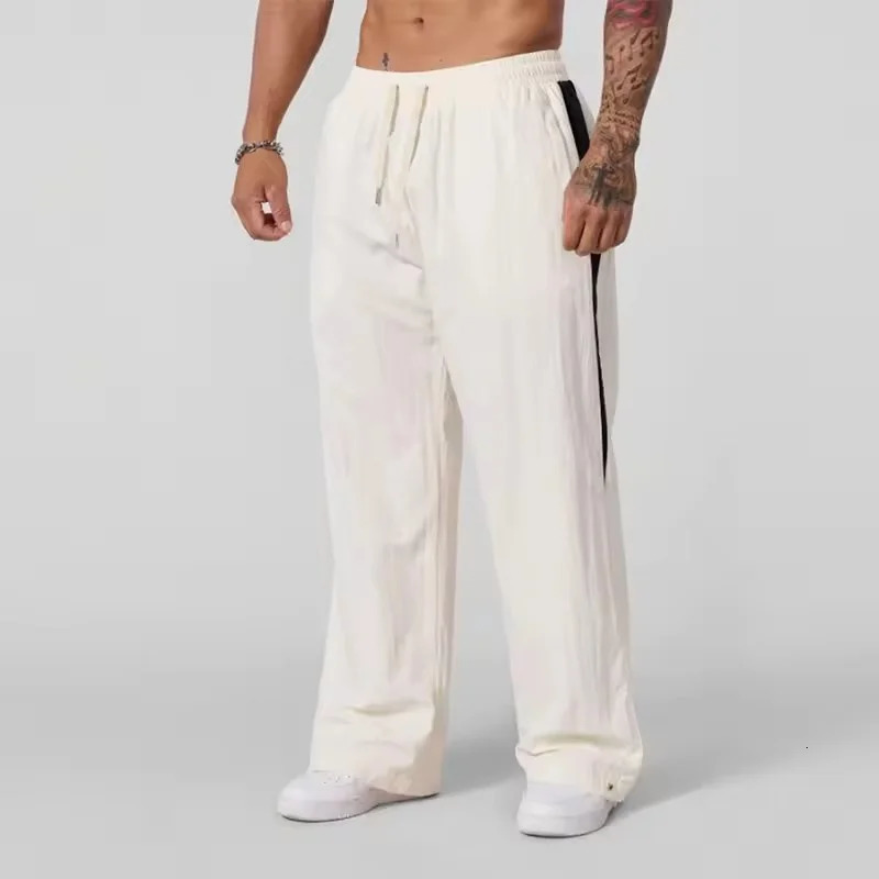 spring Autumn Track Pants Mens Loose Casual Wide Leg trousers Trendy Sports Splicing Breathable running straight-leg pants 251126