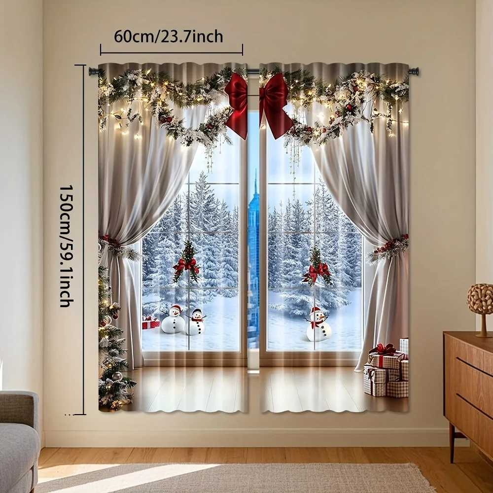 Curtain Christmas 2pcs European-Style Christmas Curtains with Gold Accents for Living Room Study Bedroom Office Home Decor Y251126