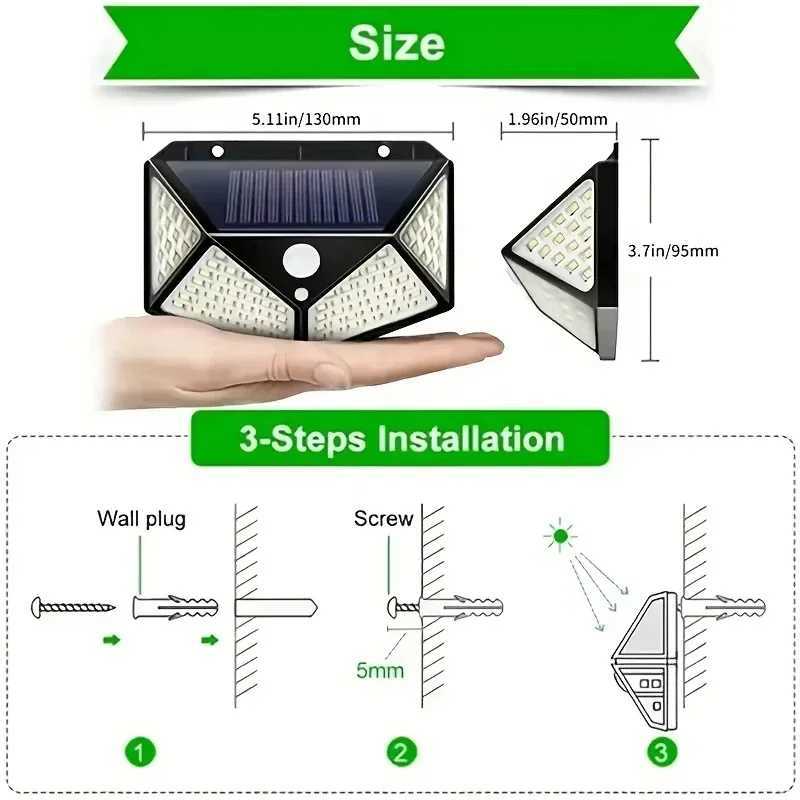 100 LED Wall Lights Outdoor Solar Lamp Motion Sensor Solar Powered Street Light Garage Lamps Outdoor Garden Lighting Night LightM251127