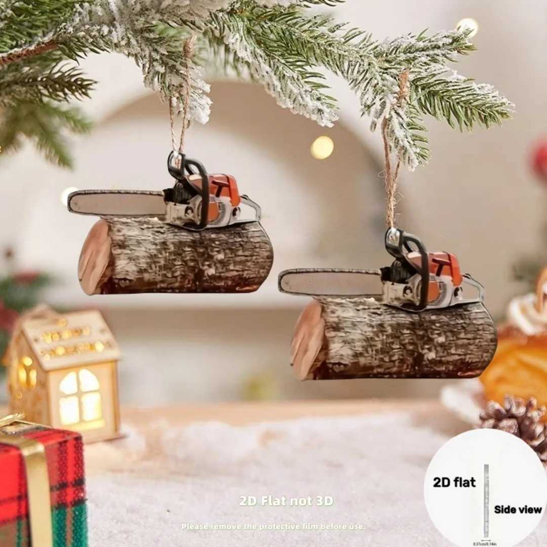 Mini Chainsaw Pendant Keychainelectric Saw Logging Themed 2D Flat Acrylic OrnamentHanging Decoration for CarBagsFestiveGiftT251127