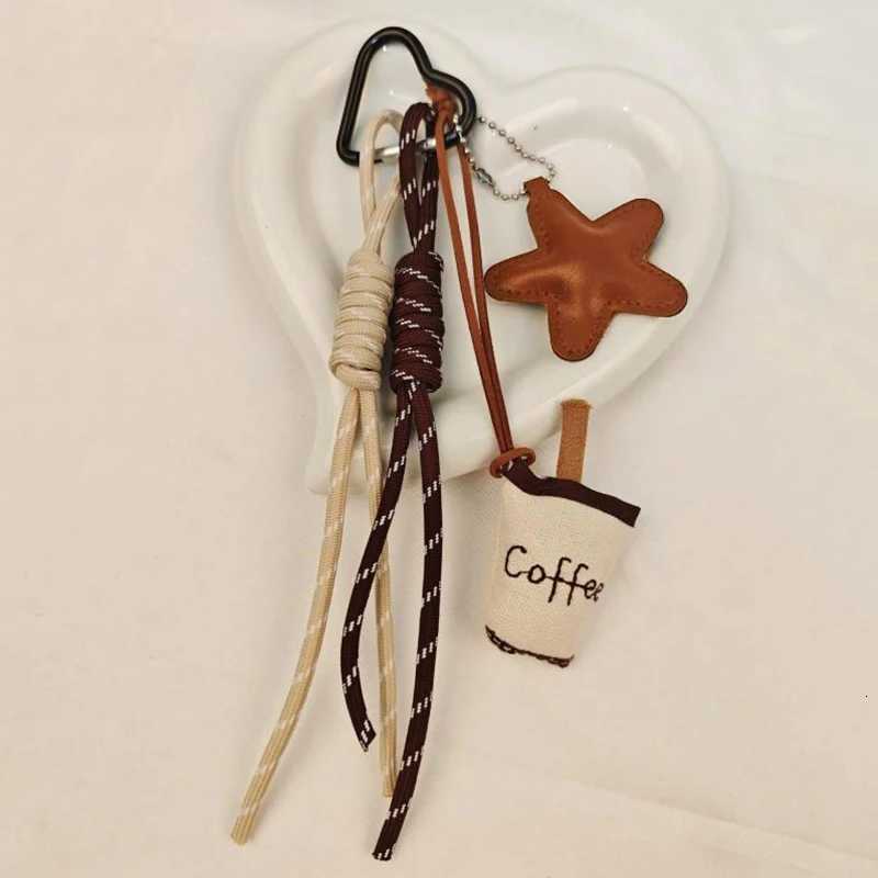 Kawaii Cartoon Linen Embroidery Coffee Bread Keychain Leather Heart Pendant Bag Charm Car Keychain Couples Bag Pendant AccessoriT251127