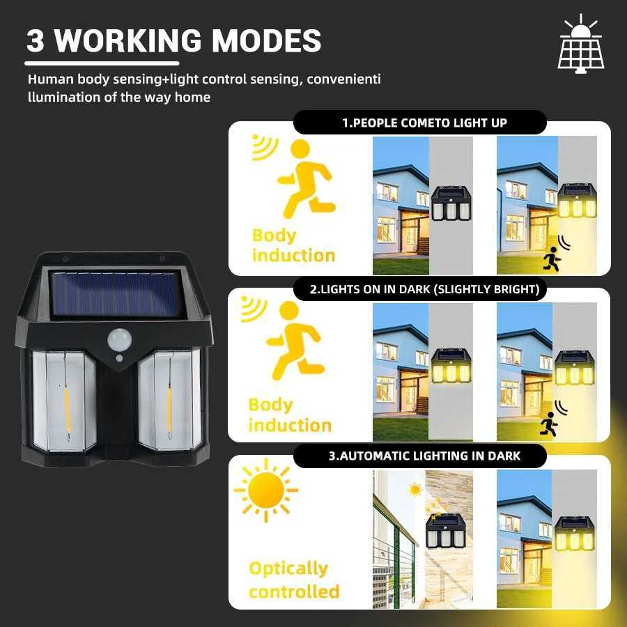 Outdoor Solar LED Wall Light 3 Lighting Modes with Motion Sensor Waterproof Garden Courtyard Landscape Decorative LanternM251127