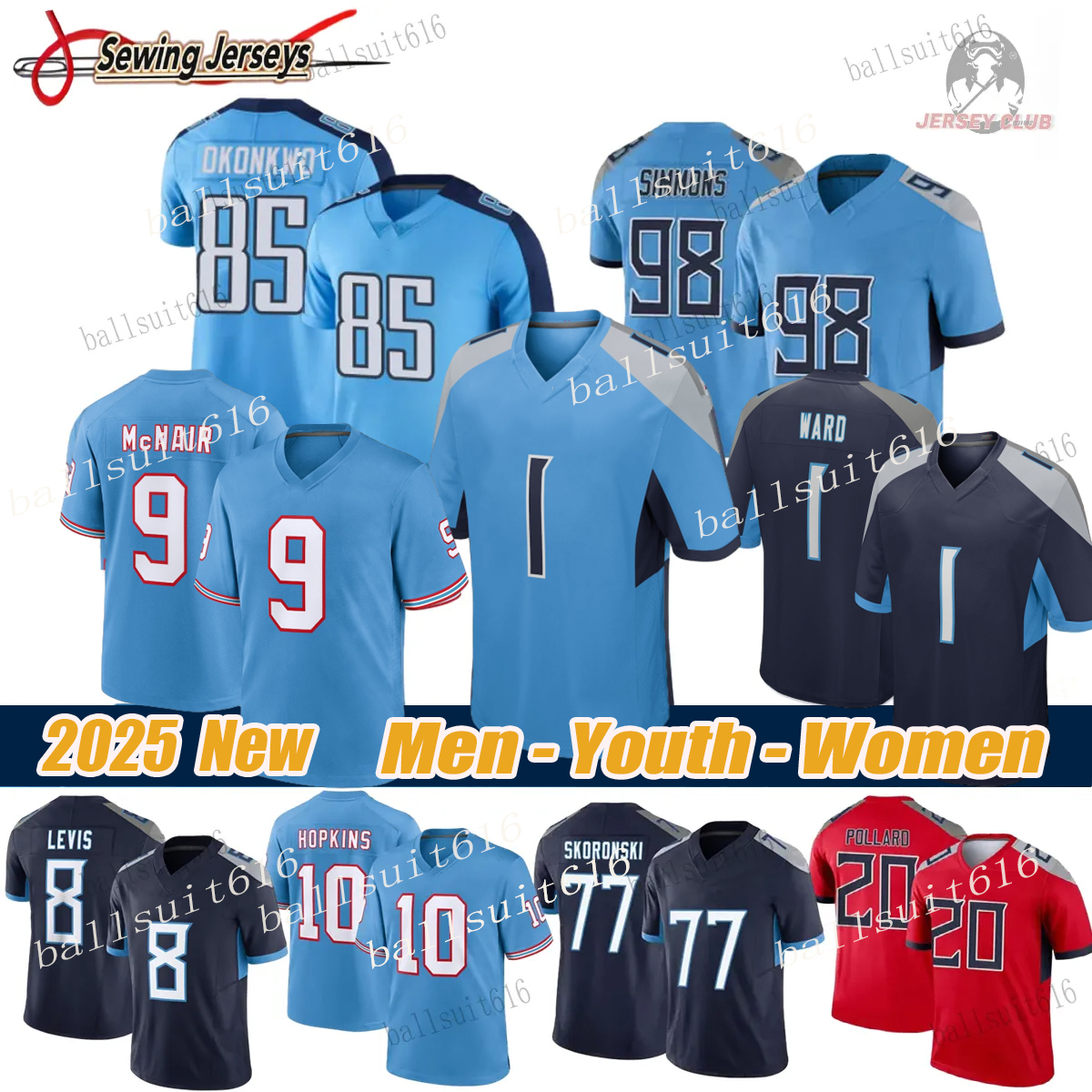 #1 Cameron Ward jersey Kyron Johnson Xavier Woods Tiitans Tennessee Football Jerseys Tony Pollard Treylon Burks Cam Ward jersey