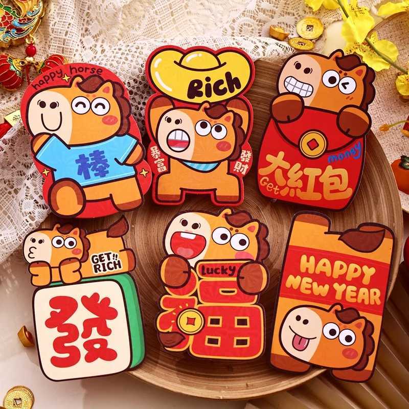 4/6Pcs New Year Red Envelope 2026 Chinese Spring Festival Hongbao Traditional Lucky Money Packets Horse Year Money Pouch Z251127