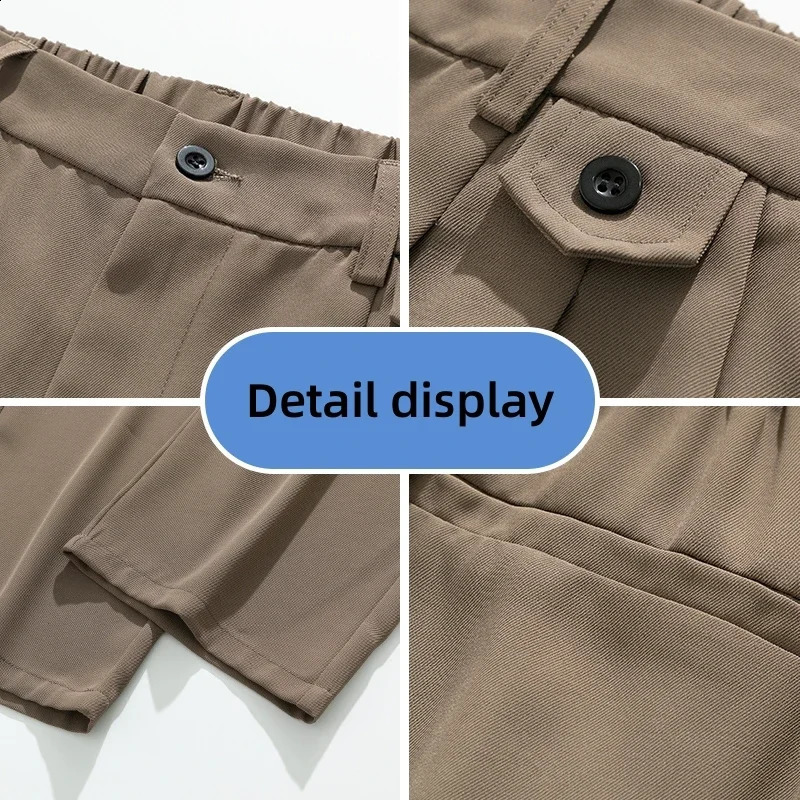 Mens casual loose straight pants button elastic waist Korean casual business Trouser mini waist button 250427
