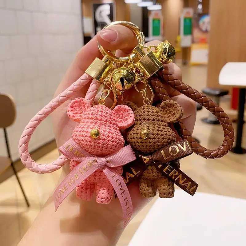 Cute Bear Chain Resin Bow Bell Rabbit Keychain Weaving Fashion Bag Pendant Holiday Car Animal Ring For Girls GiftsT251127