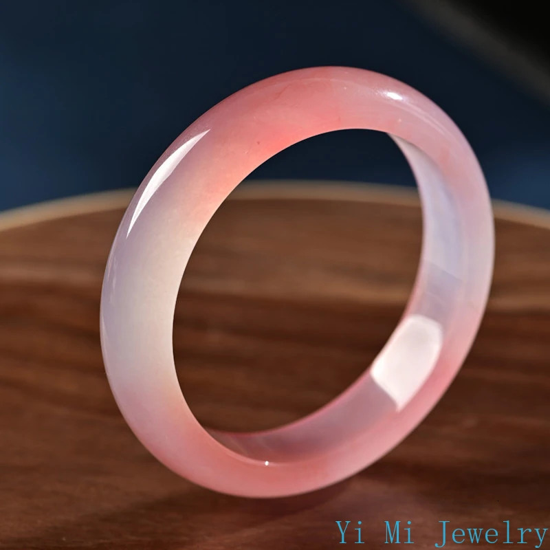 Natural Peach Light Pink Jade Bangle Ice Hetian Jade Hibiscus Pink White Bracelet Exquisite Jewelry for Women Party Gifts 251121 - view 5