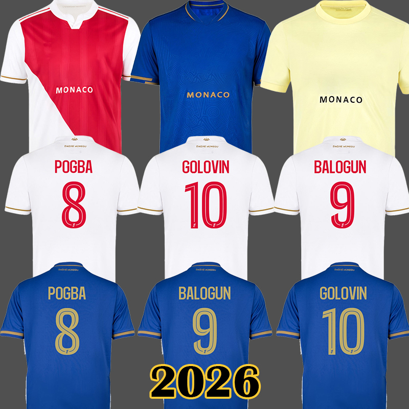 2025 2026 POGBA AS Monaco Soccer Jerseys ANSU FATI Black Centenary Kit MINAMINO GOLOVIN 25 26 maillot de foot Flocage Men Kids Kit AKLIOUCHE 100 Years Football Shirts